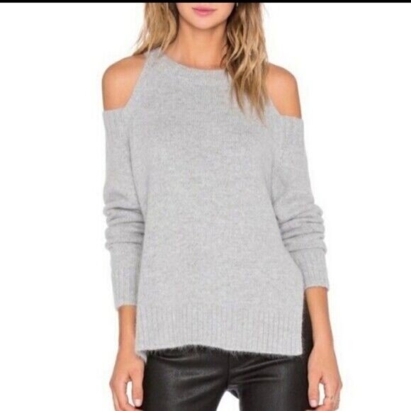 J.O.A. Gray Angora Blend Cold Shoulder Sweater Size Medium - Picture 1 of 7
